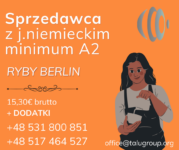 Fizyczna praca w Niemczech sprzedawca art. rybnych od zaraz z językiem niemieckim min. A2+ Berlin Fizyczna praca w Niemczech sprzedawca art. rybnych od zaraz z językiem niemieckim min. A2+ Berlin